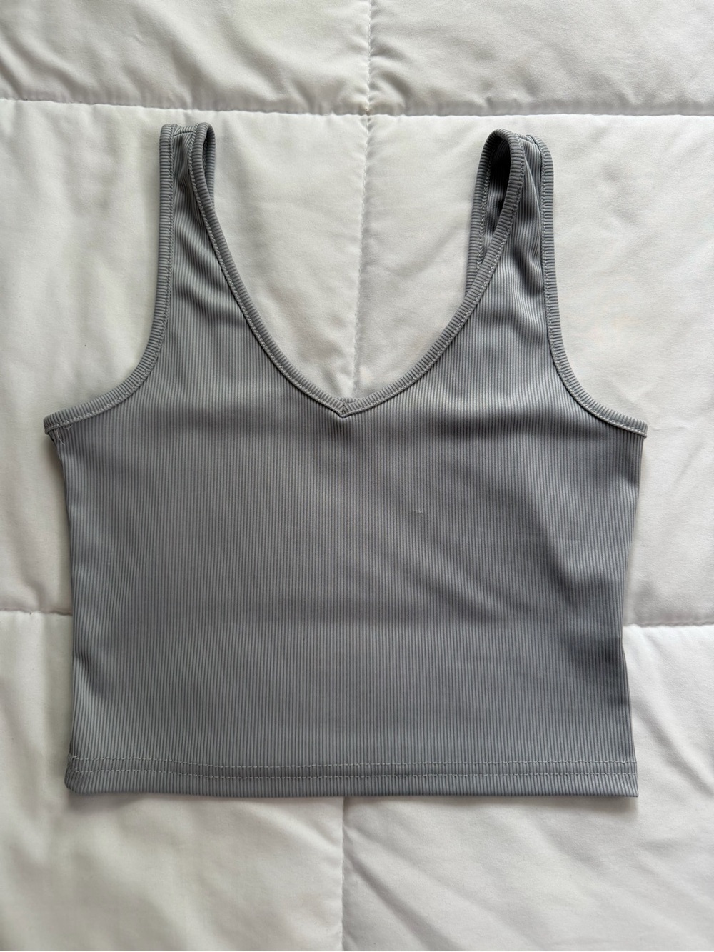 SHEIN Grey Ribbed V-Neck Crop Tank Top